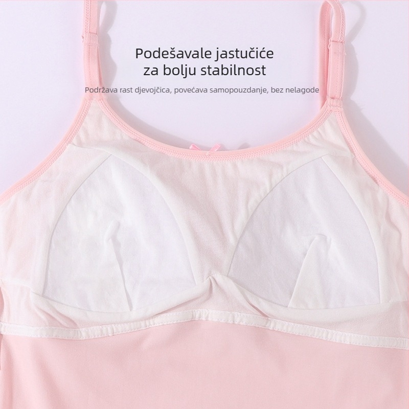 Dvostupan trening grudnjak za djevojčice, dugački kroj, okrugli izrez, Modalna tkanina, sadržaj Modal 45,5%, za uzrast 12–14 godina