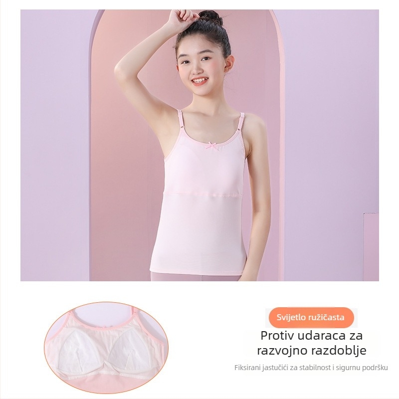 Dvostupan trening grudnjak za djevojčice, dugački kroj, okrugli izrez, Modalna tkanina, sadržaj Modal 45,5%, za uzrast 12–14 godina