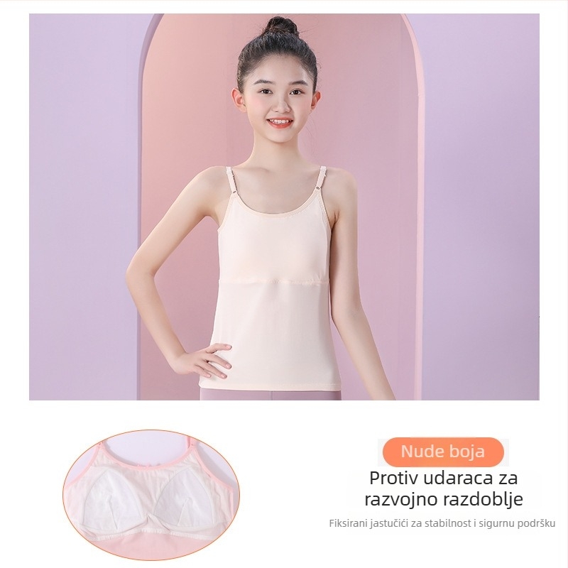 Dvostupan trening grudnjak za djevojčice, dugački kroj, okrugli izrez, Modalna tkanina, sadržaj Modal 45,5%, za uzrast 12–14 godina