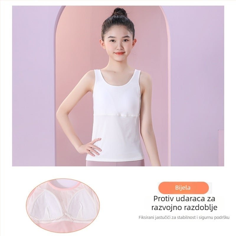 Dvostupan trening grudnjak za djevojčice, dugački kroj, okrugli izrez, Modalna tkanina, sadržaj Modal 45,5%, za uzrast 12–14 godina