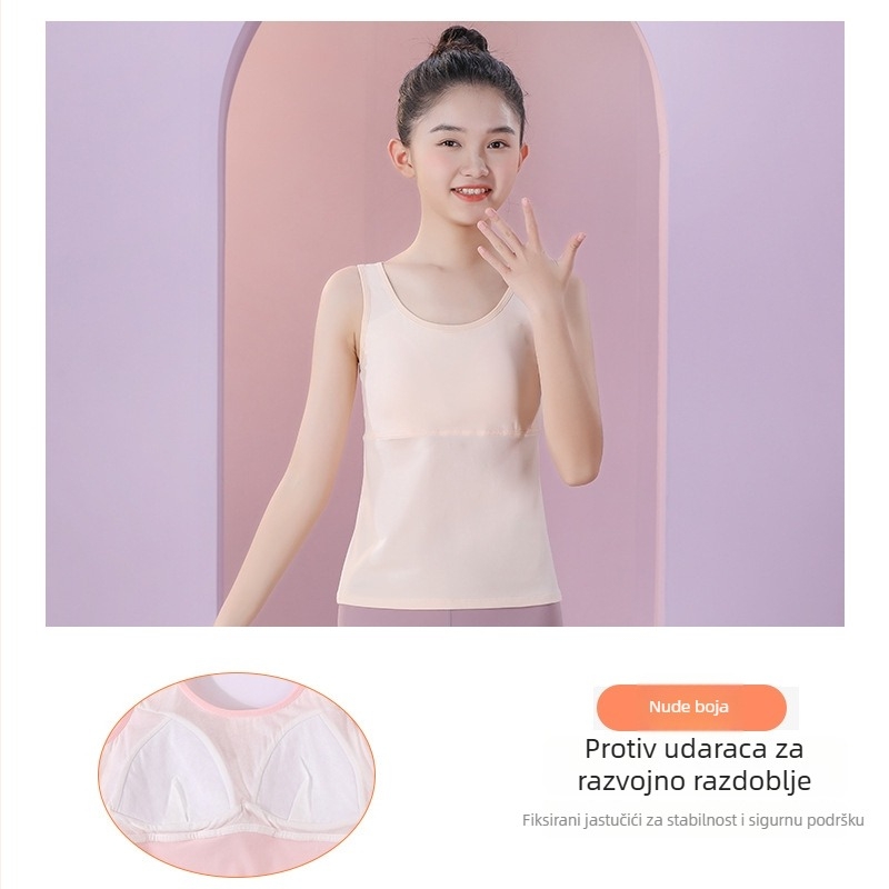 Dvostupan trening grudnjak za djevojčice, dugački kroj, okrugli izrez, Modalna tkanina, sadržaj Modal 45,5%, za uzrast 12–14 godina