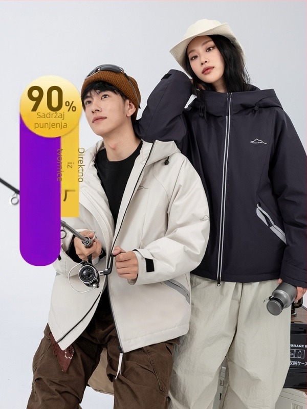 Ženska jakna s kapuljačom od pačjih perja, srednje duljine, 85–90% down, vjetrootporna i prozračna, za planinarenje i skijanje.