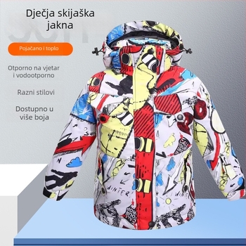 Dječja skijaška jakna: prozračna, vodootporna, otporna na vjetar, topla, otporna na habanje; materijal: mješavina kemijskih vlakana; podstava: poliester; punilo: PP pamuk