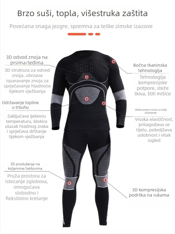 Unisex zimski brzo-sušeci sportski set — najlonska tkanina, odvodi vlagu, održava toplinu