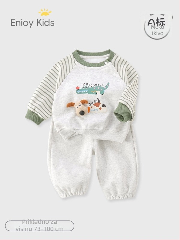 Dječji dvodijelni set hlača, korejskog stila, karikatura uzorak, 95% pamuk, za dob 1–3 godine.