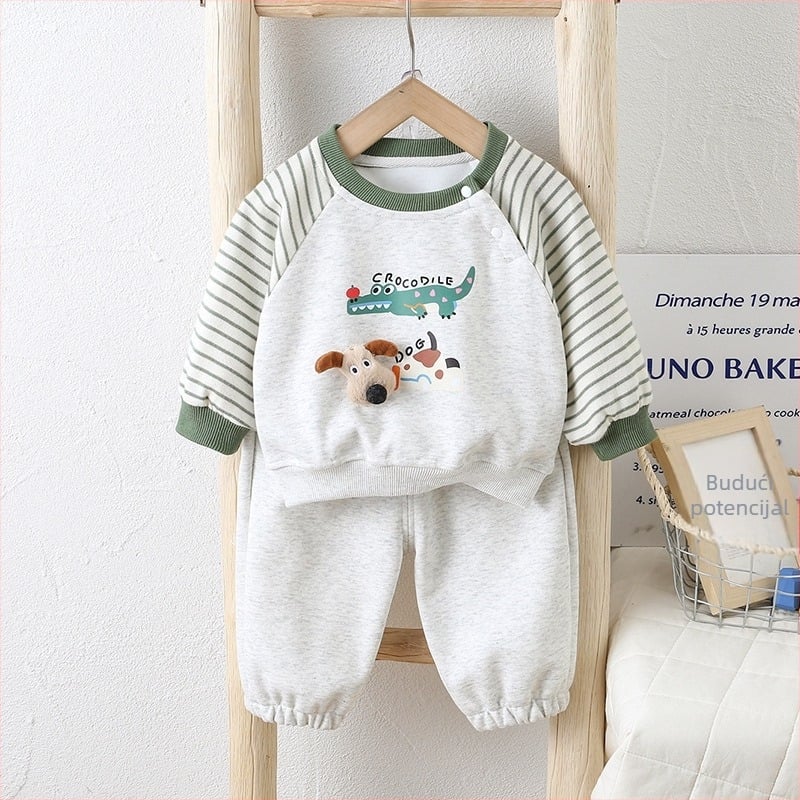 Dječji dvodijelni set hlača, korejskog stila, karikatura uzorak, 95% pamuk, za dob 1–3 godine.