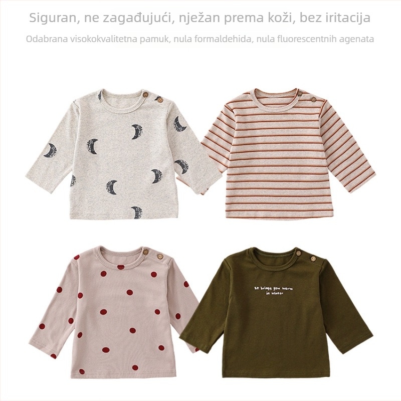 Dječje dugačko rukavima pamuk majica, okrugli izrez, 95% pamuk, za uzrast 1–3 godine, proljeće i jesen 2025