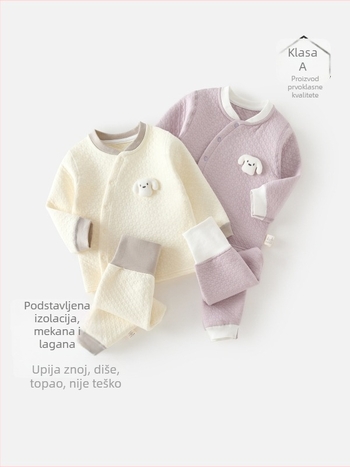 Dječji zimski topli komplet - 100% pamuk, dugi rukavi i hlače, bez kapuljače, unisex, višedjelni set, za dob 1-3 godine
