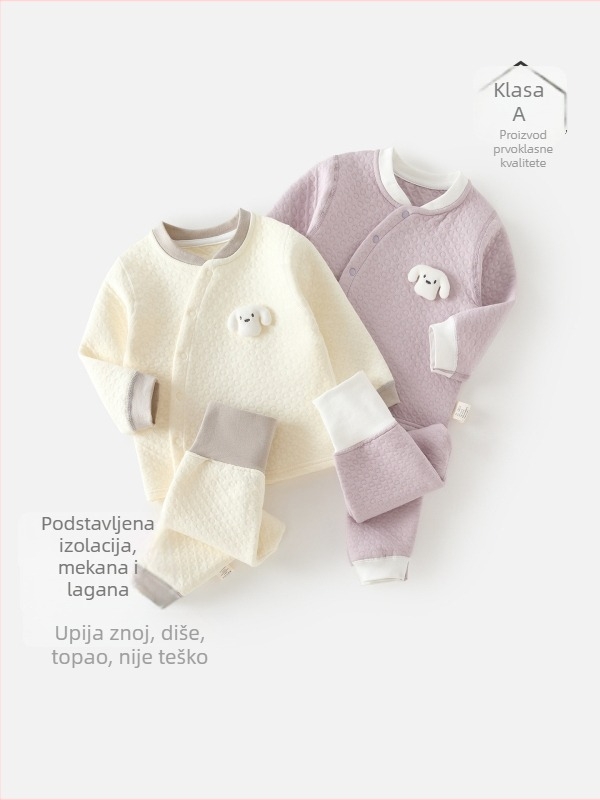 Dječji zimski topli komplet - 100% pamuk, dugi rukavi i hlače, bez kapuljače, unisex, višedjelni set, za dob 1-3 godine