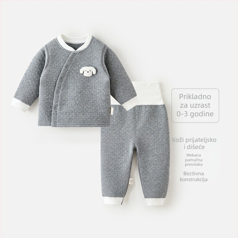 Dječji zimski topli komplet - 100% pamuk, dugi rukavi i hlače, bez kapuljače, unisex, višedjelni set, za dob 1-3 godine