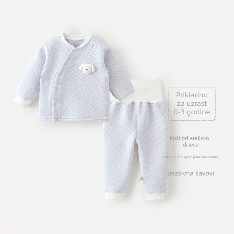 Dječji zimski topli komplet - 100% pamuk, dugi rukavi i hlače, bez kapuljače, unisex, višedjelni set, za dob 1-3 godine