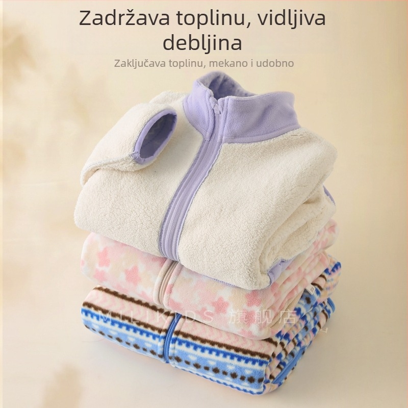 Dječja fleece jakna sa stojećim ovratnikom, zatvarač, debeli flis, podstava 100% poliester