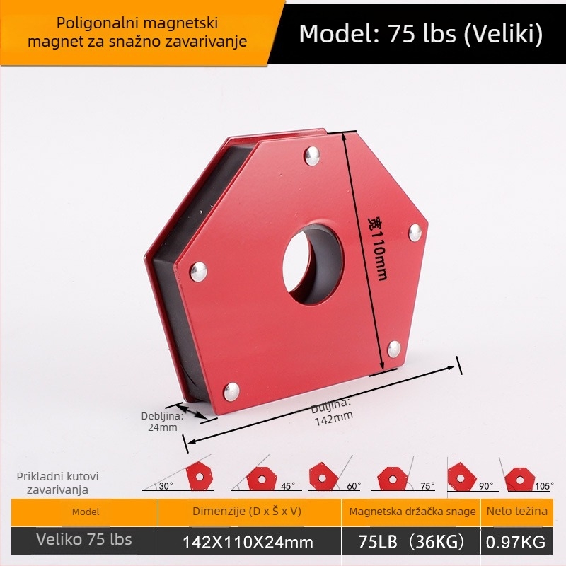 Magnetski držač za zavarivanje — Teški čelični držač, kapacitet 25/50/75 lbs, Mekla, 1 komplet