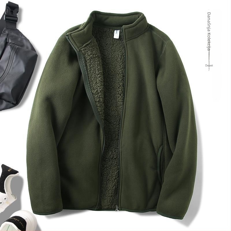 Muška jakna s kapuljom i zatvaračem, stojeći ovratnik, slobodan kroj, dugi rukavi, poliester – jesen