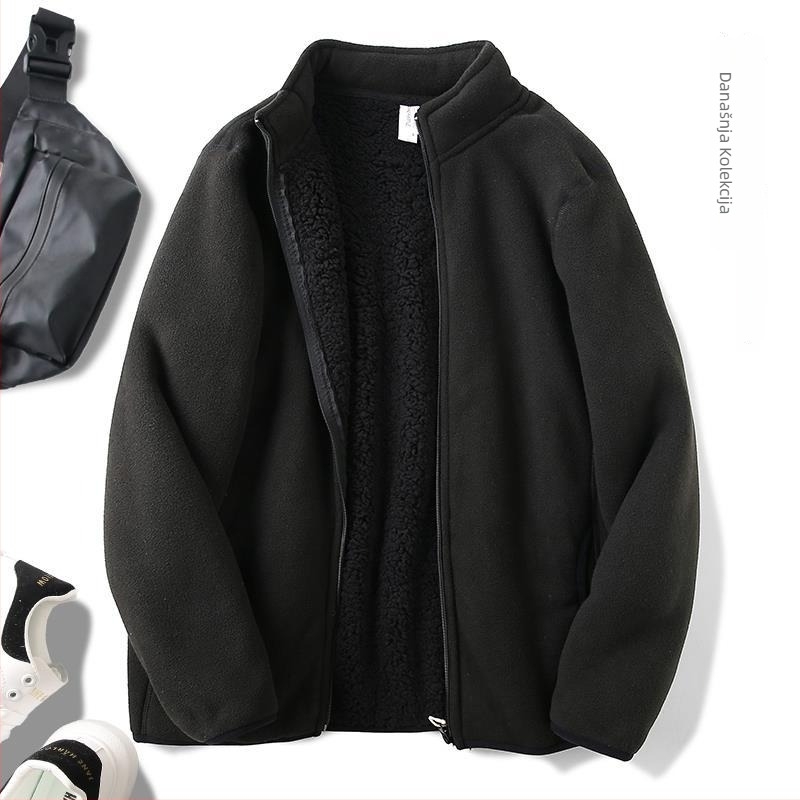 Muška jakna s kapuljom i zatvaračem, stojeći ovratnik, slobodan kroj, dugi rukavi, poliester – jesen