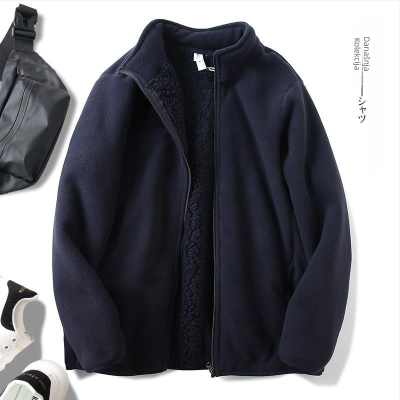 Muška jakna s kapuljom i zatvaračem, stojeći ovratnik, slobodan kroj, dugi rukavi, poliester – jesen