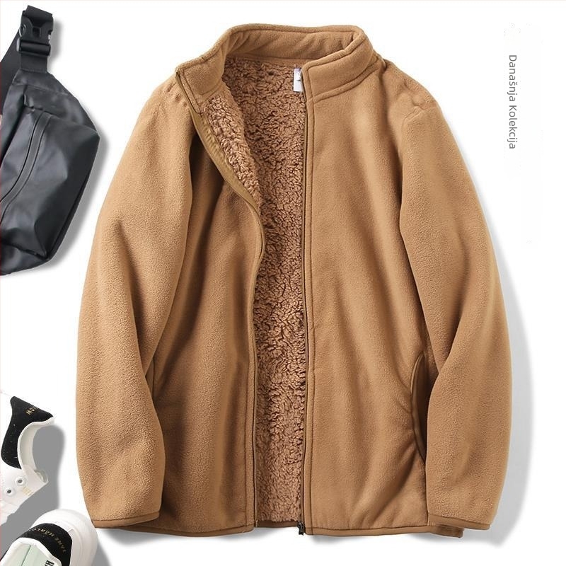 Muška jakna s kapuljom i zatvaračem, stojeći ovratnik, slobodan kroj, dugi rukavi, poliester – jesen