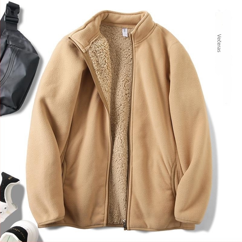 Muška jakna s kapuljom i zatvaračem, stojeći ovratnik, slobodan kroj, dugi rukavi, poliester – jesen