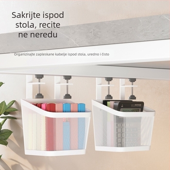 Stalak za organizaciju kablova ispod računala, karbonsko-čelični materijal, montaža na stol, 1 sloj, stolni skladišni organizator