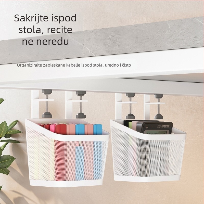 Stalak za organizaciju kablova ispod računala, karbonsko-čelični materijal, montaža na stol, 1 sloj, stolni skladišni organizator