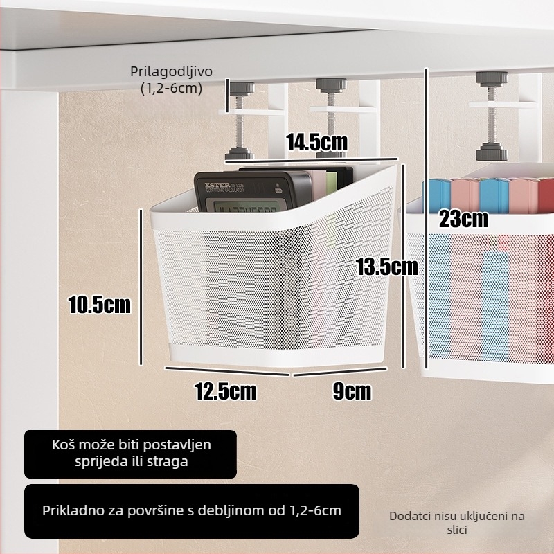 Stalak za organizaciju kablova ispod računala, karbonsko-čelični materijal, montaža na stol, 1 sloj, stolni skladišni organizator