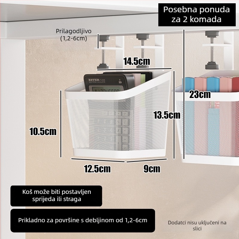 Stalak za organizaciju kablova ispod računala, karbonsko-čelični materijal, montaža na stol, 1 sloj, stolni skladišni organizator