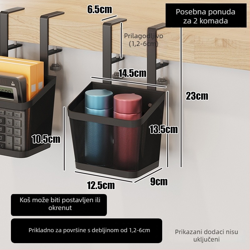 Stalak za organizaciju kablova ispod računala, karbonsko-čelični materijal, montaža na stol, 1 sloj, stolni skladišni organizator