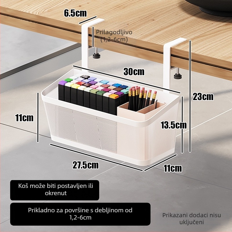 Stalak za organizaciju kablova ispod računala, karbonsko-čelični materijal, montaža na stol, 1 sloj, stolni skladišni organizator