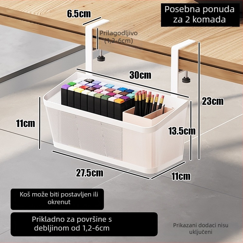 Stalak za organizaciju kablova ispod računala, karbonsko-čelični materijal, montaža na stol, 1 sloj, stolni skladišni organizator