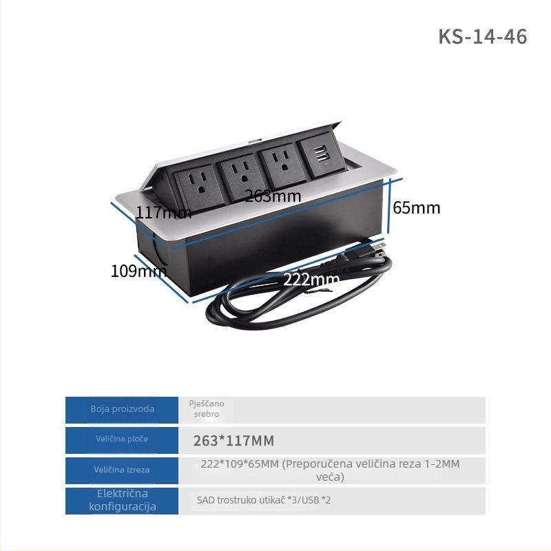 Pop-Up ugrađena multifunkcionalna stolna utičnica, marka Jian shi, ugradnja na stolu