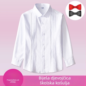 Dječja košulja od pamuka za djevojčice s dugim rukavima, školska uniforma, proljeće-jesen, 80% pamuk
