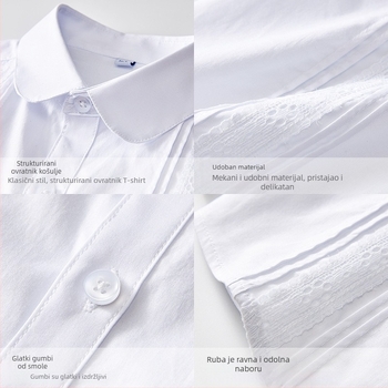 Dječja košulja od pamuka za djevojčice s dugim rukavima, školska uniforma, proljeće-jesen, 80% pamuk