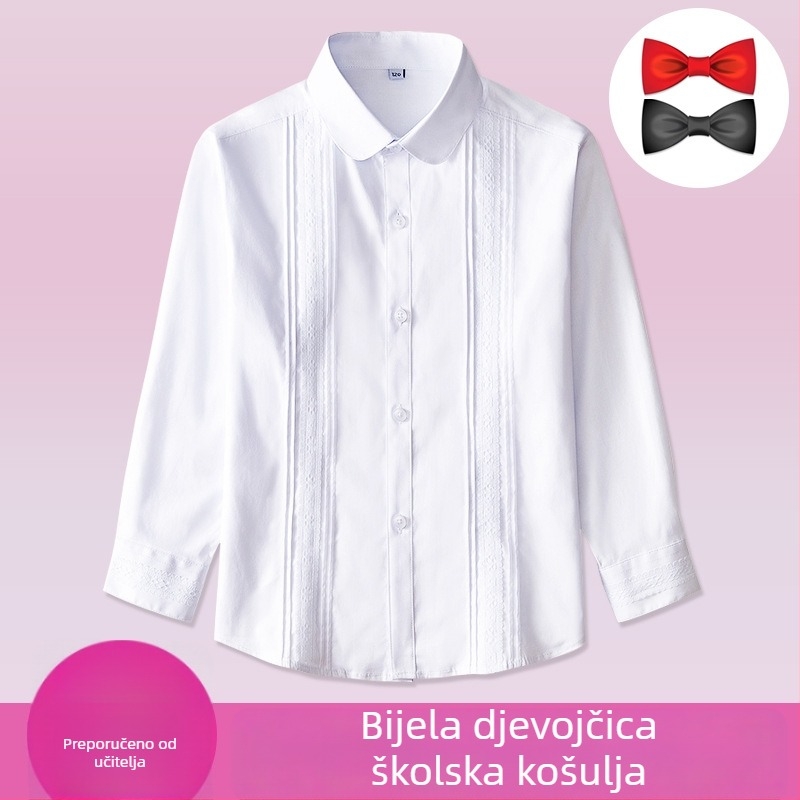 Dječja košulja od pamuka za djevojčice s dugim rukavima, školska uniforma, proljeće-jesen, 80% pamuk