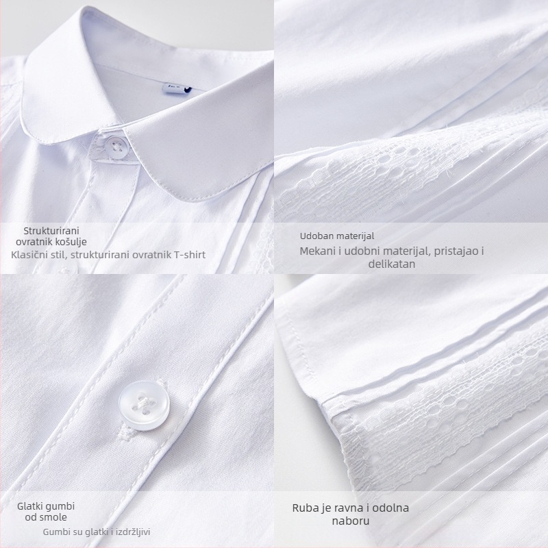 Dječja košulja od pamuka za djevojčice s dugim rukavima, školska uniforma, proljeće-jesen, 80% pamuk