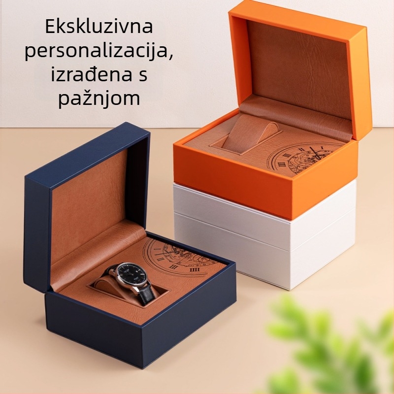 Luksuzna kutija za satove s preklopnim poklopom i PU kožnim jastukom, model Tx-19, bijeli vanjski papirnati omot, prodajno pakiranje, poklon pakiranje