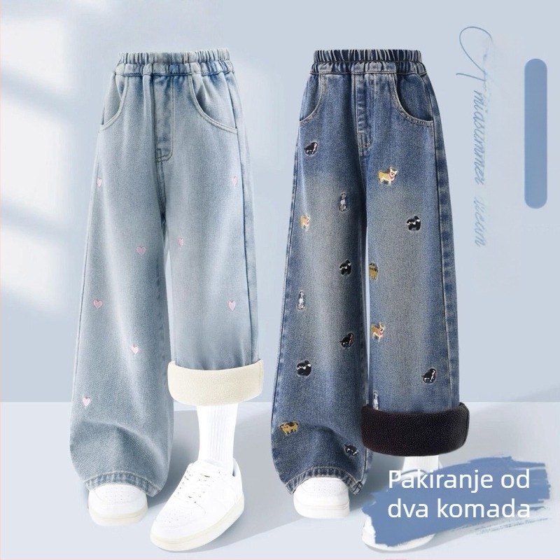 Dječje traperice s širokim nogavicama, flis podstava, elastični pojas, debeli materijal, za uzrast 1-3 godine