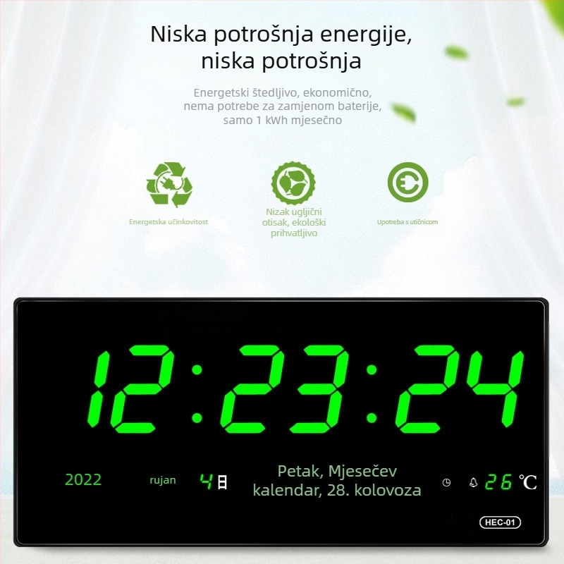 Stolni sat s BeiDou GPS, Wi‑Fi automatska sinhronizacija vremena, vječni kalendar, LED digitalni zaslon, stakleno kućište