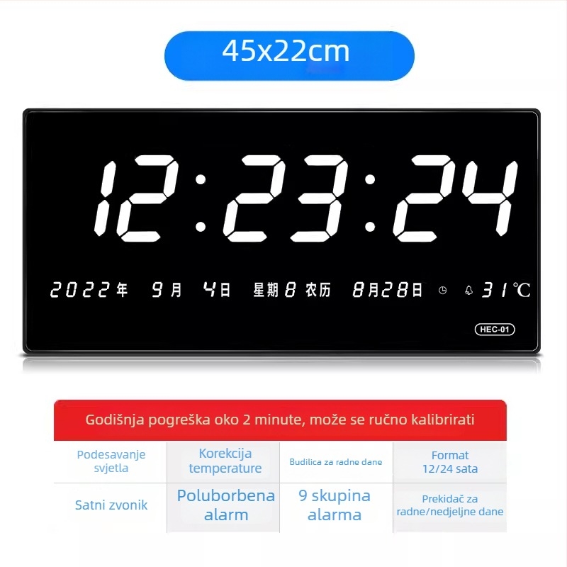 Stolni sat s BeiDou GPS, Wi‑Fi automatska sinhronizacija vremena, vječni kalendar, LED digitalni zaslon, stakleno kućište