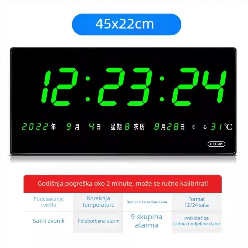 Stolni sat s BeiDou GPS, Wi‑Fi automatska sinhronizacija vremena, vječni kalendar, LED digitalni zaslon, stakleno kućište