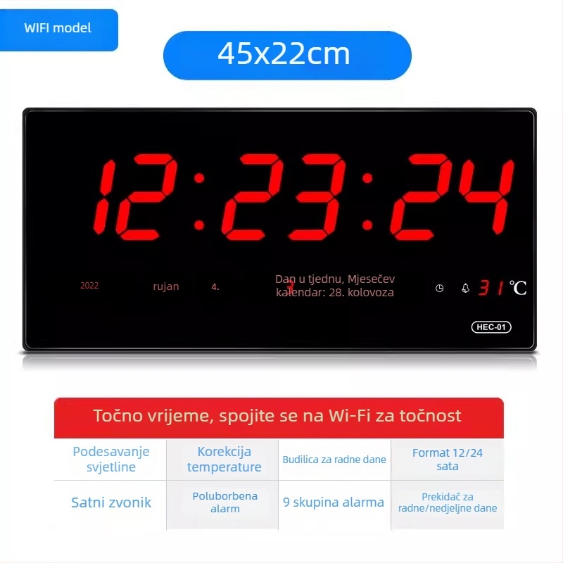 Stolni sat s BeiDou GPS, Wi‑Fi automatska sinhronizacija vremena, vječni kalendar, LED digitalni zaslon, stakleno kućište