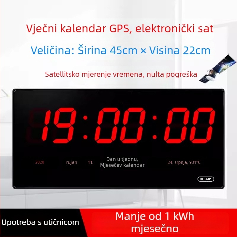 Stolni sat s BeiDou GPS, Wi‑Fi automatska sinhronizacija vremena, vječni kalendar, LED digitalni zaslon, stakleno kućište