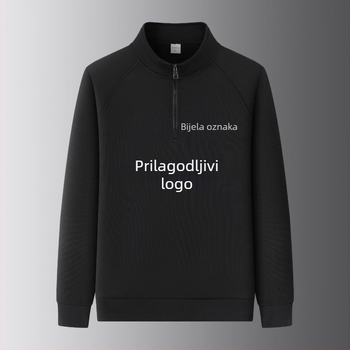 Muški kardigan-dukserica sa stojećim ovratnikom, zatvaračem, vezom, životinjskim uzorkom i džepovima