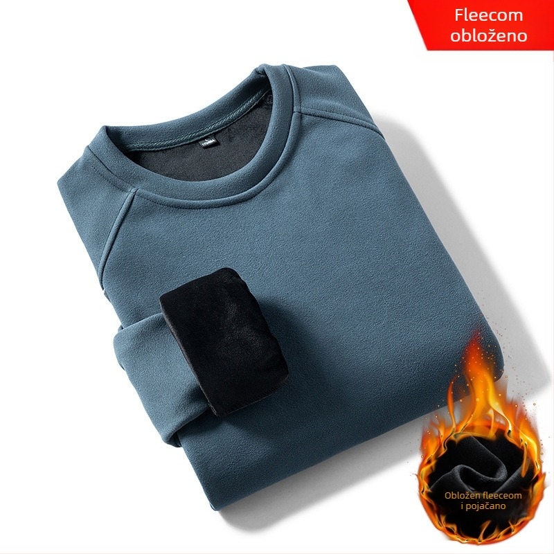 Muški fleksi džemper-sweatshirt, dugi rukav, okrugli izrez, slobodan kroj, poliester, korejski stil