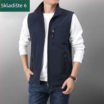 Muška windproof outdoor vesta s višestrukim džepovima, lagani poliester, bočni džepovi, ravni rub, sportski stil