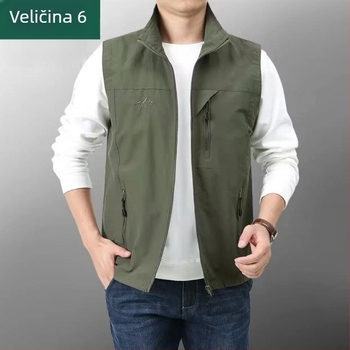Muška windproof outdoor vesta s višestrukim džepovima, lagani poliester, bočni džepovi, ravni rub, sportski stil