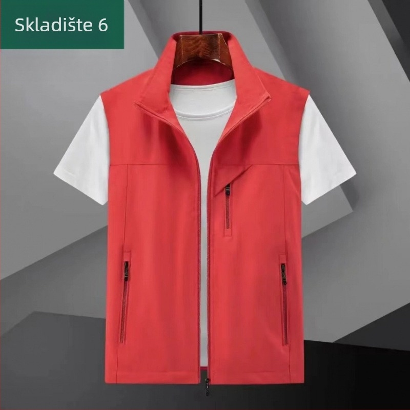 Muška windproof outdoor vesta s višestrukim džepovima, lagani poliester, bočni džepovi, ravni rub, sportski stil