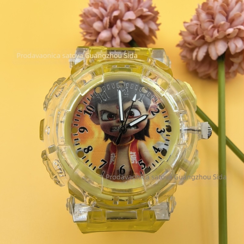 Svjetleći dječji sat s karikaturom, elektronički mehanizam Seagull SL39, okruglo plastično kućište, plastično staklo, plastična narukvica, kopča s iglom