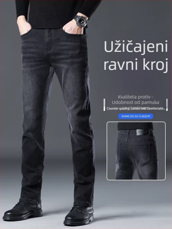 Muške traperice s uskim krojem, zip, pamuk denim, super elastične, dekorativno šivanje na džepovima