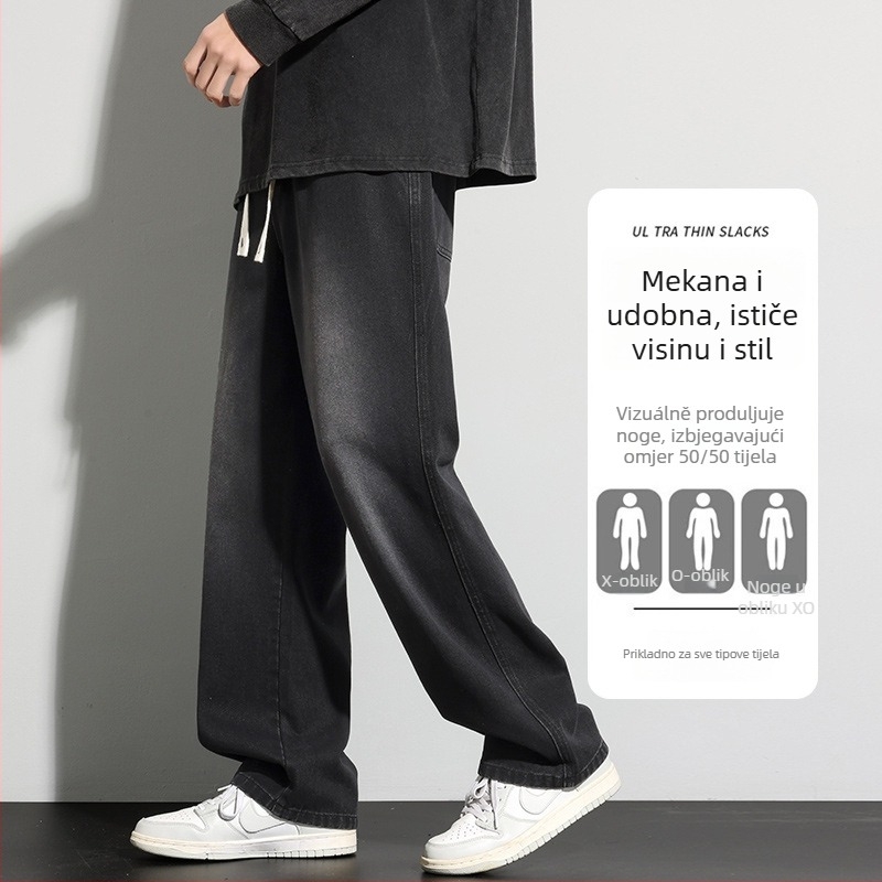 Muške traperice – ravni kroj, opušteni široki kroj, srednji pojas, tkanina modal-pamuk, mikroelastičnost