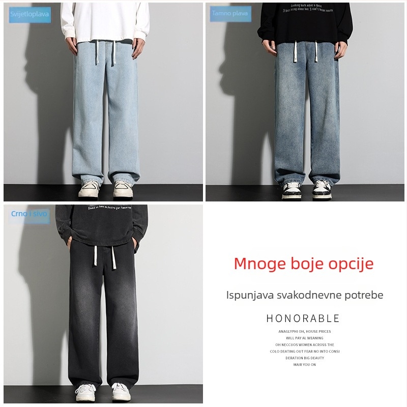 Muške traperice – ravni kroj, opušteni široki kroj, srednji pojas, tkanina modal-pamuk, mikroelastičnost